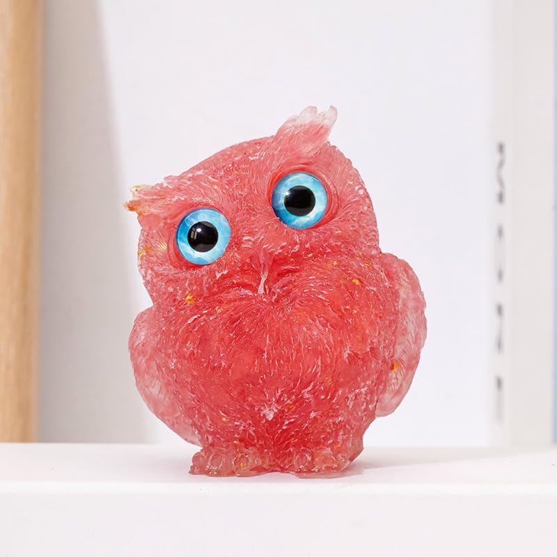 Natural Quartz Chip Resin Owl Figurine, Green/Blue/Yellow Desktop Home Decor – 7.5×6.5 cm & 4×5 cm