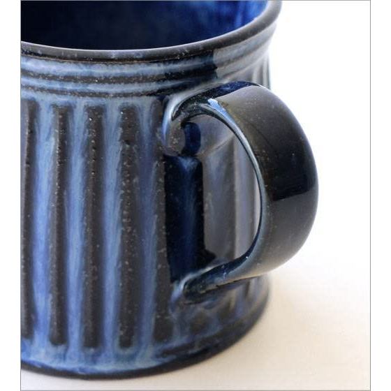 Small Seto-yaki Ceramic Mug, Japan-made, Ridged Glaze, Microwave & Dishwasher Safe, Blue Rococo