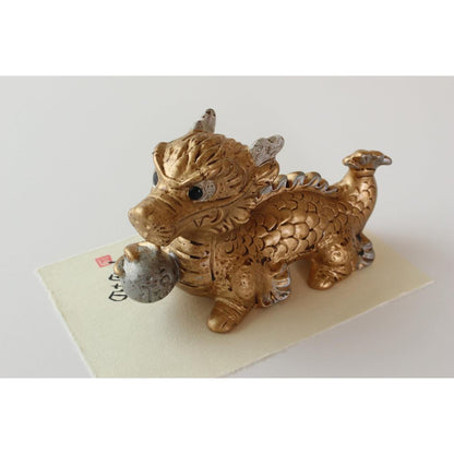 Ale-net Gold Feng Shui Dragon Ornament Seto-yaki Ceramic Japan Lucky Money Charm for Entrance
