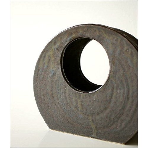 Seto Ware Ceramic Single-Stem Vase - Japanese Black Glaze Round-Window Flower Vase, Made in Japan