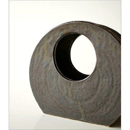 Seto Ware Ceramic Single-Stem Vase - Japanese Black Glaze Round-Window Flower Vase, Made in Japan