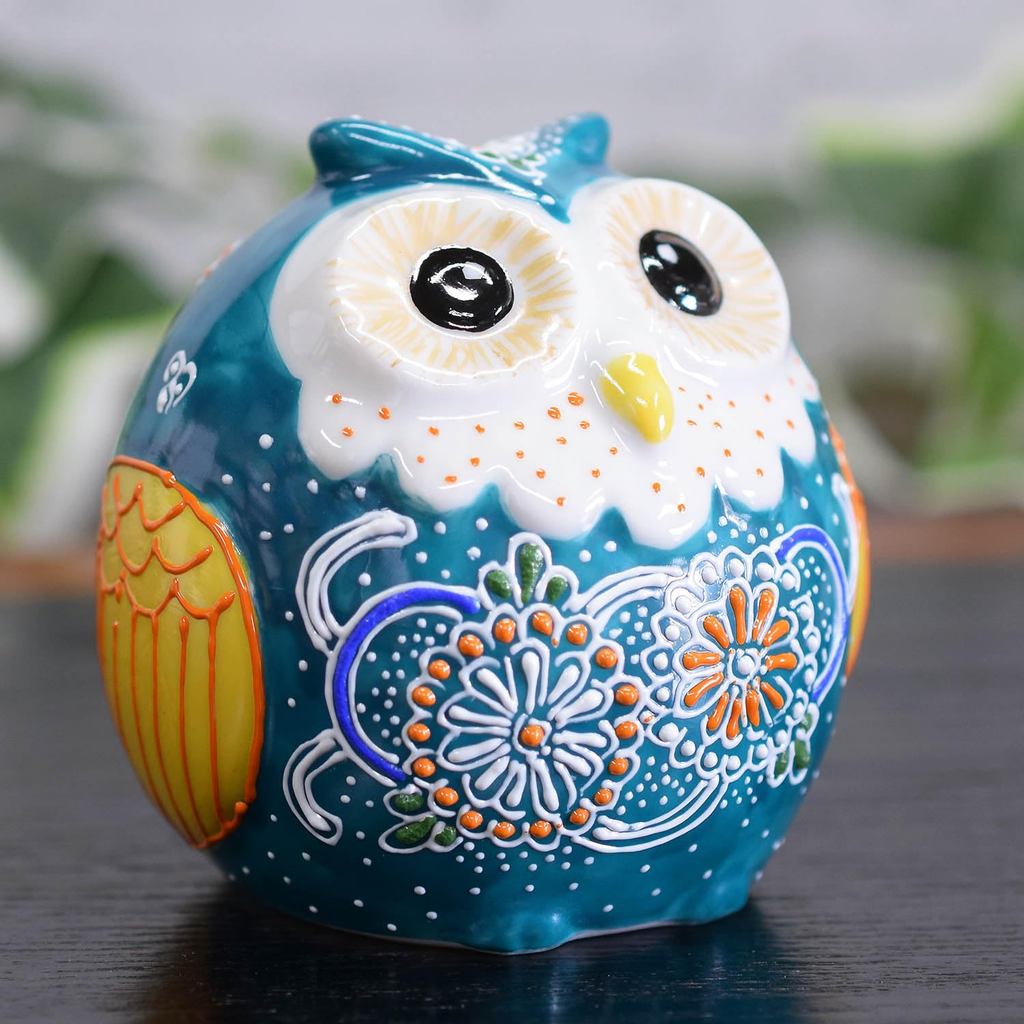 Waza no Kura Kutani Ware Ceramic Owl Figurine — Luxury Hand-Painted Good Luck Home Décor Gift