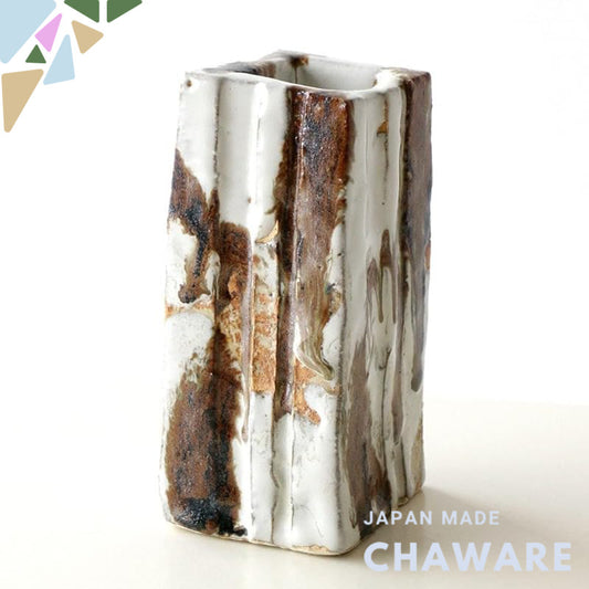 Ceramic Seto-yaki Square Flower Vase Japanese-made Glazed White Namako 6×6×13.5cm Tokonoma/Entry