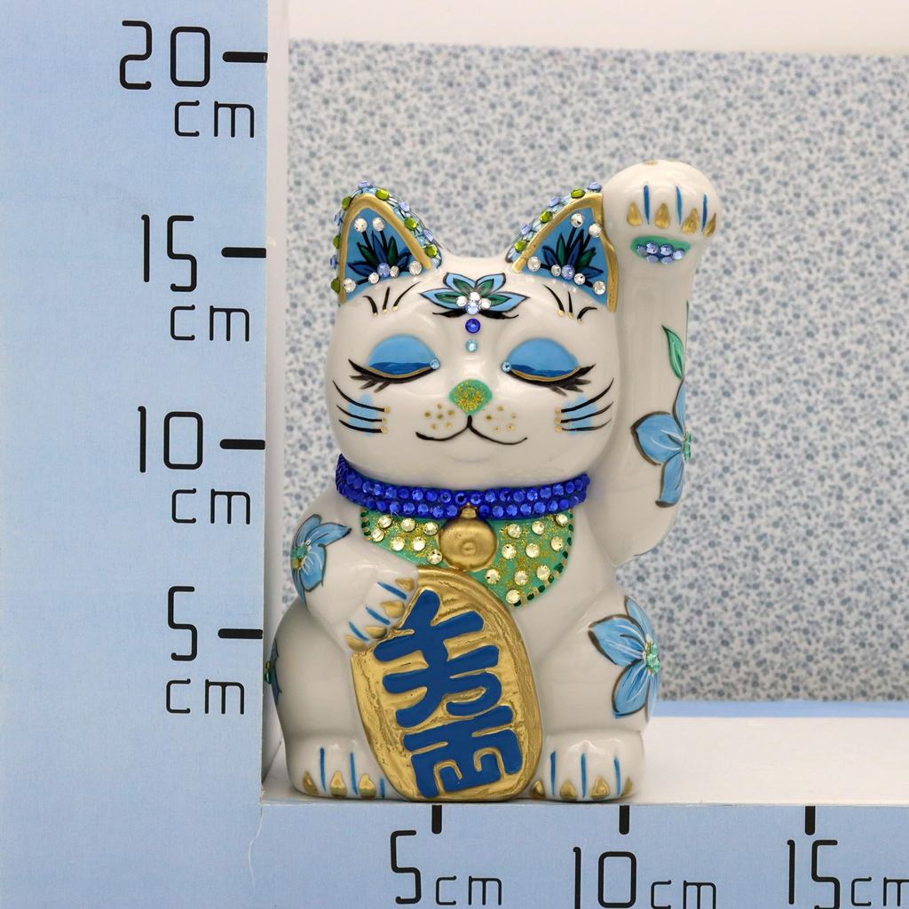 Craftsman House Gorgeous Hand-Painted Seto Ware Maneki-Neko Lucky Cat — Handcrafted Japanese Good Luck Ornament (Red/Blue)