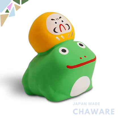 COTONOHA Seto-yaki Frog Daruma Figurine - Handmade Japanese Lucky Pottery Ornament, Small 6.08 cm, Made in Japan