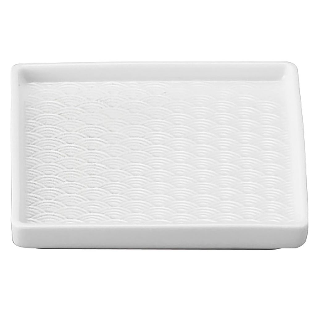 ODA POTTERY "Kissho" Mino Porcelain Plates — White Seigaiha Wave Pattern, Microwave & Dishwasher Safe Japanese Tableware
