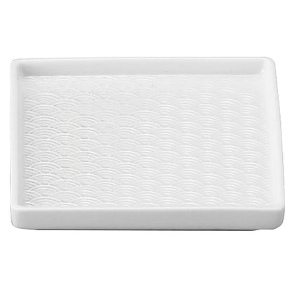 ODA POTTERY "Kissho" Mino Porcelain Plates — White Seigaiha Wave Pattern, Microwave & Dishwasher Safe Japanese Tableware
