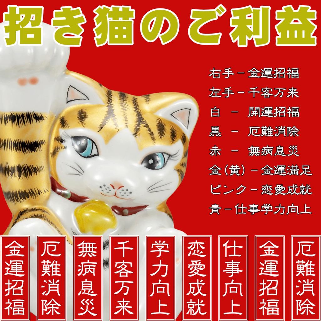 Cute Kutani Maneki Neko Ceramic Figurine, Both-Paws Floral Lucky Cat for Feng Shui Home Decor Gift