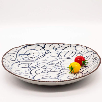 Mino Ware Oval Pasta & Curry Plate, Approx. 25×23 cm – Made in Japan, Microwave & Dishwasher Safe, Handcrafted Pattern