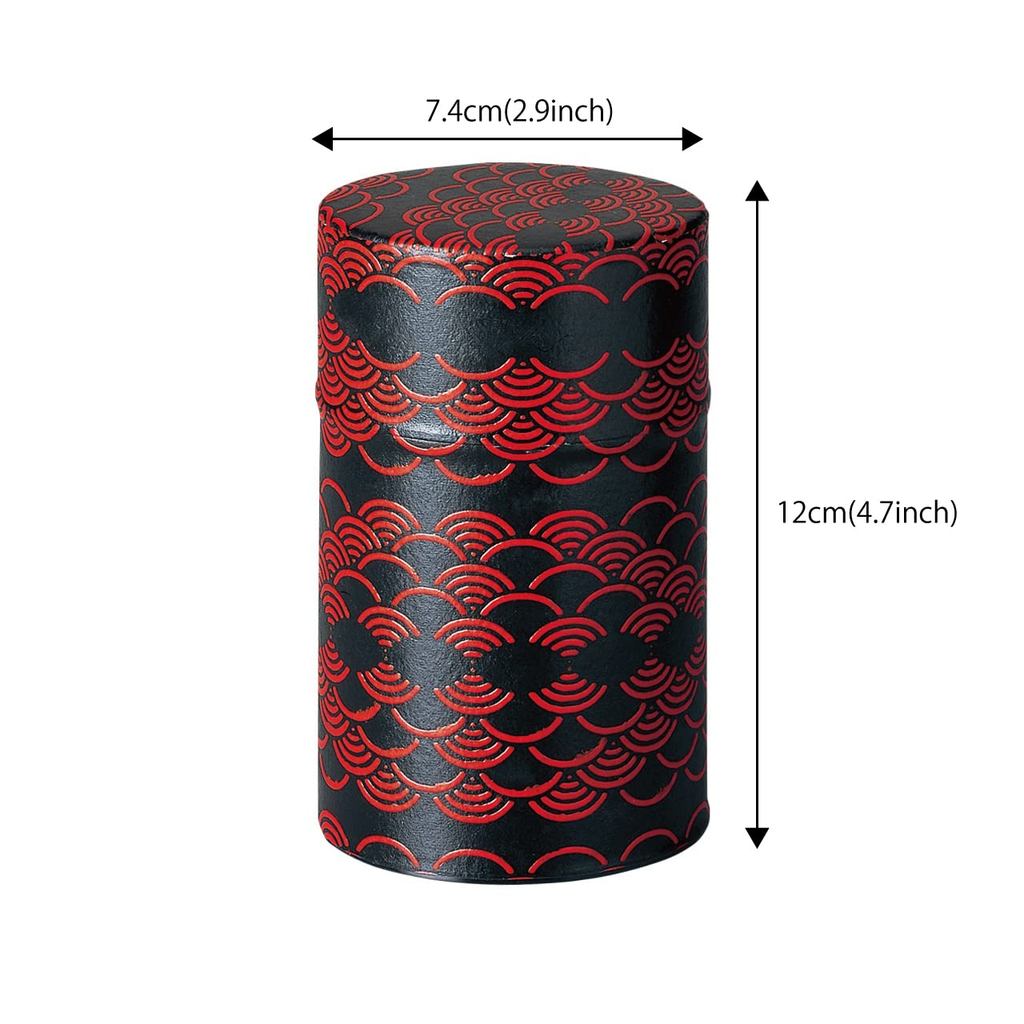 Noguchi Kumataro Tea Garden Tea Canister 150g, Japanese Paper Decorated, with Inner Lid, Kamakura Engraving, Wave Pattern, Black, Stylish Japanese Craftsmanship