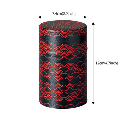 Noguchi Kumataro Tea Garden Tea Canister 150g, Japanese Paper Decorated, with Inner Lid, Kamakura Engraving, Wave Pattern, Black, Stylish Japanese Craftsmanship