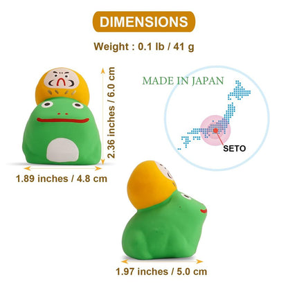 COTONOHA Seto-yaki Frog Daruma Figurine - Handmade Japanese Lucky Pottery Ornament, Small 6.08 cm, Made in Japan