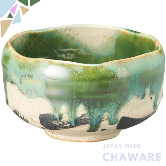 Ale-net Japanese Mino-yaki Oribe Yellow Seto Matcha Chawan Tea Bowl 12×H8cm Ceramic for Tea Ceremony