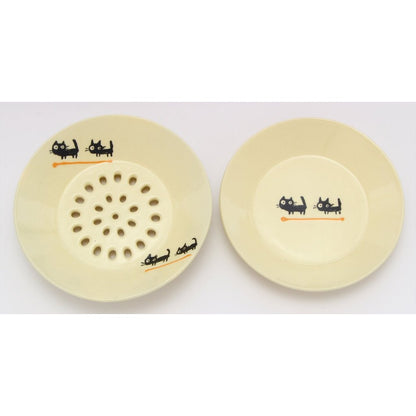SOUSEN 15cm Seto Ware Medium Draining Plate with Black Cat Pattern (Assorted Colors)