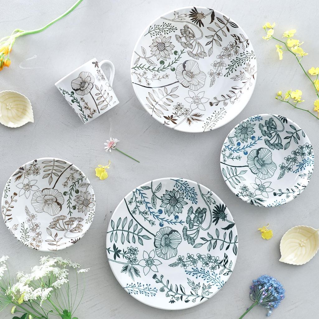 AITO Flower Pattern Lightweight Mino-yaki Pasta Plate L 23cm Dishwasher/Microwave Safe Japan-made