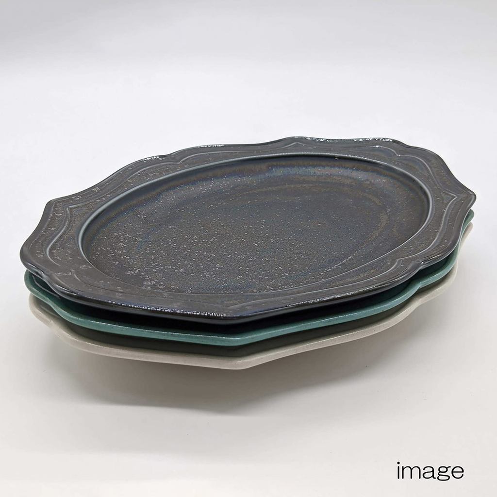 Mino Ware "Cadre" Oval Relief Ceramic Plate – Microwave-Safe, Made in Japan