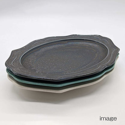 Mino Ware "Cadre" Oval Relief Ceramic Plate – Microwave-Safe, Made in Japan