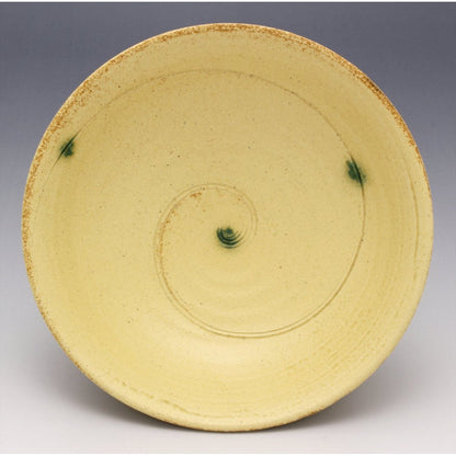Seto Ware Yellow-Glazed Swirl 16cm Shallow Ceramic Bowl – Japanese Salad/Simmer Bowl