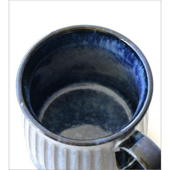 Small Seto-yaki Ceramic Mug, Japan-made, Ridged Glaze, Microwave & Dishwasher Safe, Blue Rococo