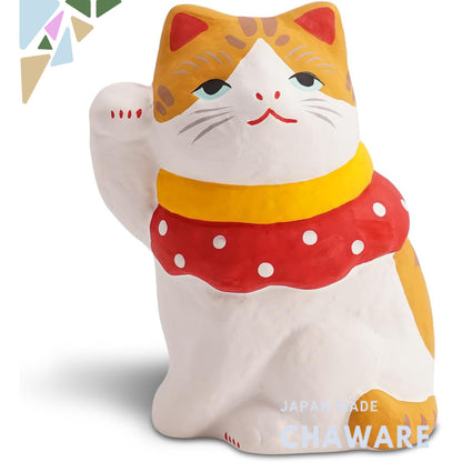 COTONOHA Seto-Yaki Maneki Neko Ceramic Lucky Cat Figurine – Handmade Japanese Shelf Ornament, 9.4 cm (White)