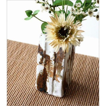 Ceramic Seto-yaki Square Flower Vase Japanese-made Glazed White Namako 6×6×13.5cm Tokonoma/Entry