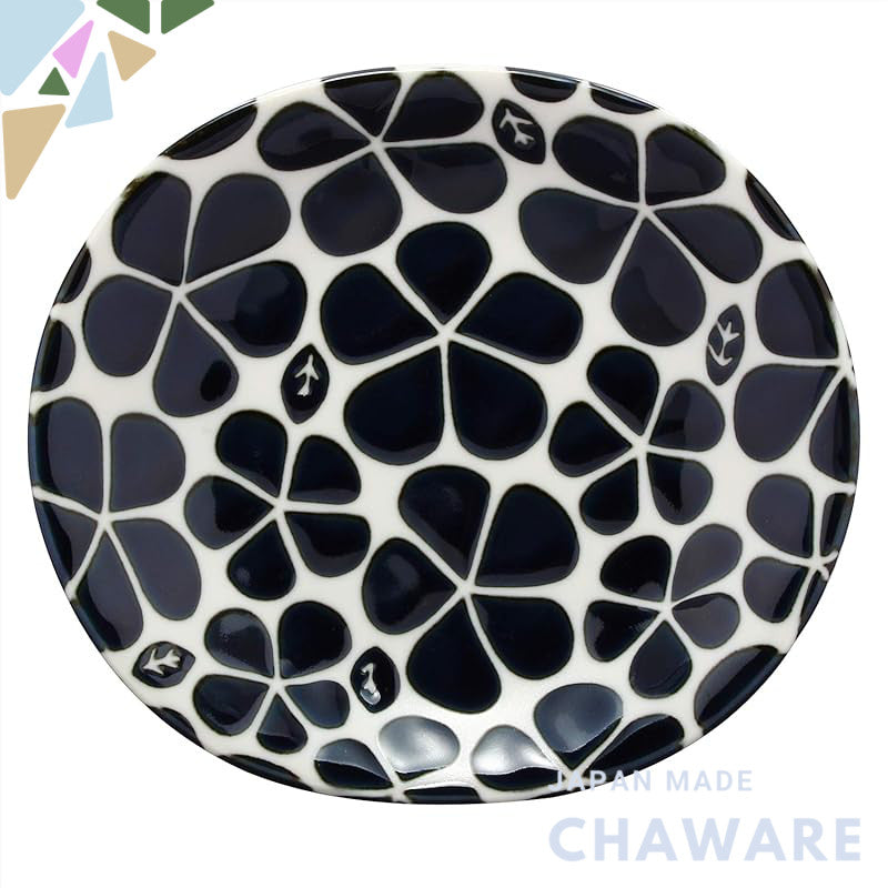 Mino-yaki Blue Floral Oval Serving Plate - Japanese Ceramic Side Dish, Made in Japan 132-5009