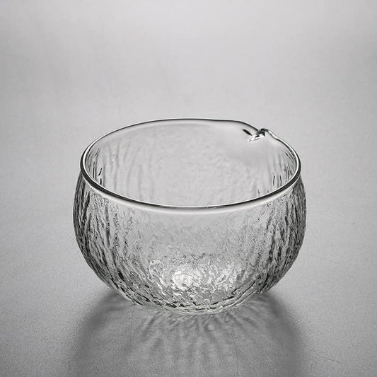 MiniMood Glass Matcha Bowl 13cm 500ml Clear Hammered Traditional Japanese Tea Ceremony Gift