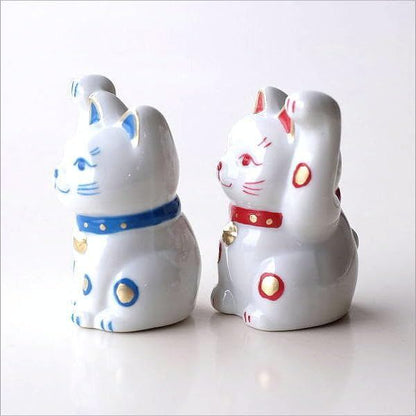 Seto-Yaki Ceramic Cat Incense Holder with Small Maneki-Neko Dish — Cute Palm-Sized Japanese Incense Burner
