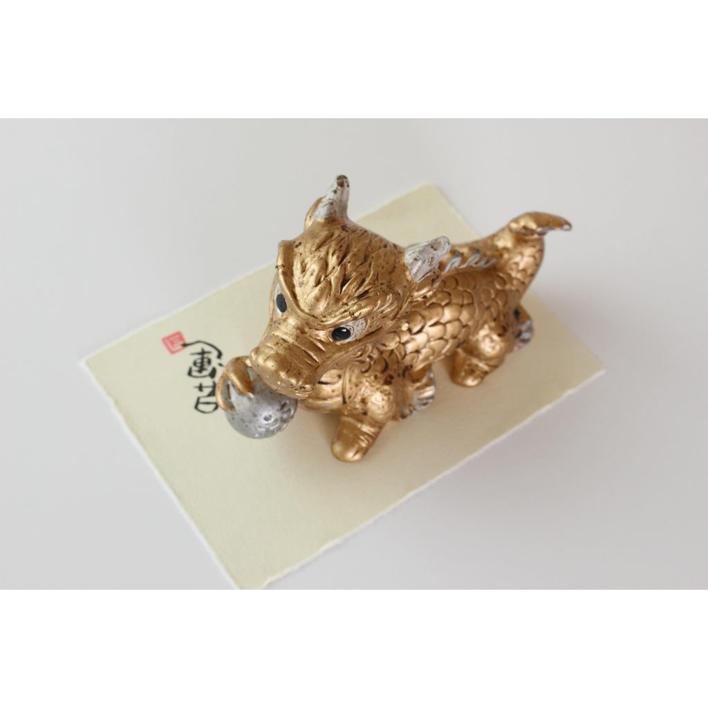 Ale-net Gold Feng Shui Dragon Ornament Seto-yaki Ceramic Japan Lucky Money Charm for Entrance