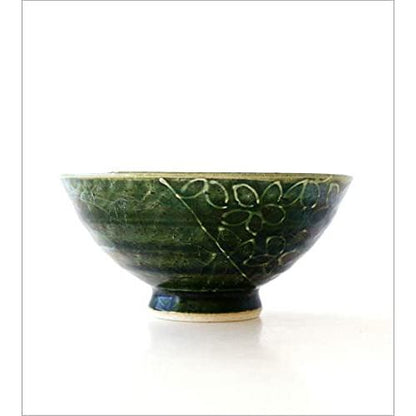 Seto-yaki Rice Bowl Oribe Floral Ceramic, Microwave & Dishwasher Safe, Japan-made