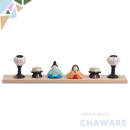 Fukubeya Seto ware Toy Workshop Mini Hina Dolls on Base, Porcelain, Made in Japan, Hina Matsuri