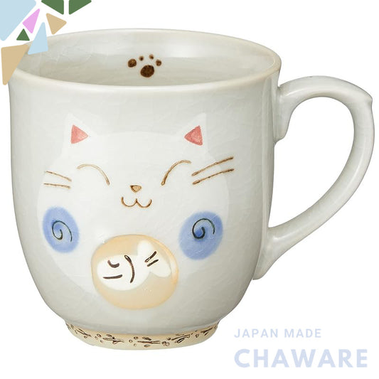 Seto Ware 'Kawaii Utsuwa' Cat Mug 250ml - Blue Ceramic Cup with Fish Tail Design, Yumekobo Japan