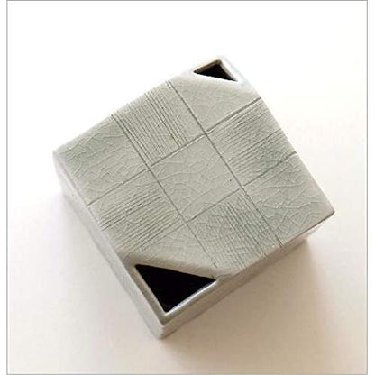 Elegant Seto Ware Ceramic Vase, Made in Japan, Ichimatsu Comb-Check Cube Design Stylish