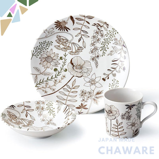 aito Flower Pattern Lightweight Mino-yaki Tableware Set Made in Japan — Microwave & Dishwasher Safe Gift Dinnerware