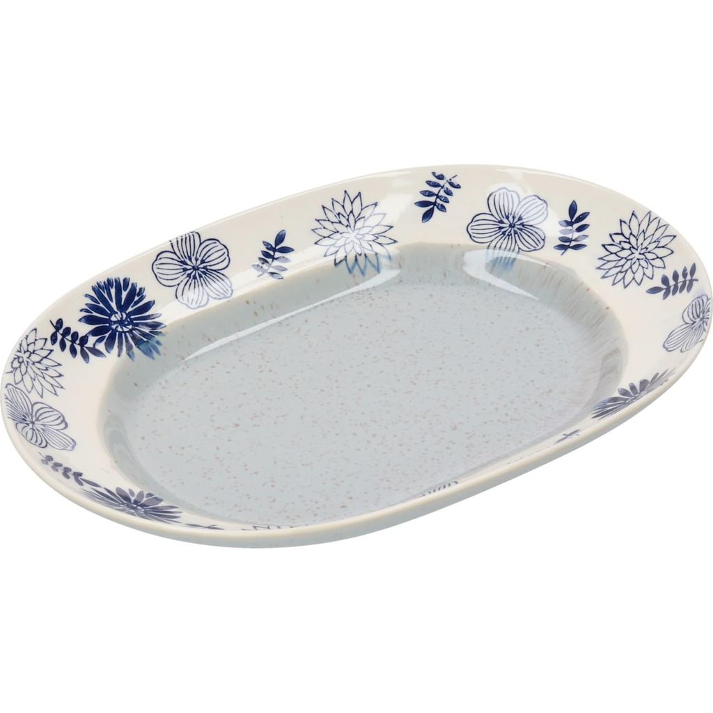 aito Seisakusho Garden Large Oval Plate 27×19 cm, White Floral Mino Ware, Dishwasher-Safe, Made in Japan
