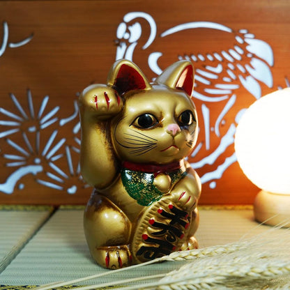 Seto-Yaki Hand-Painted Ceramic Maneki Neko Piggy Bank - 6.3-inch Japanese Lucky Cat Figurine for Home Decor, Good Fortune and Prosperity