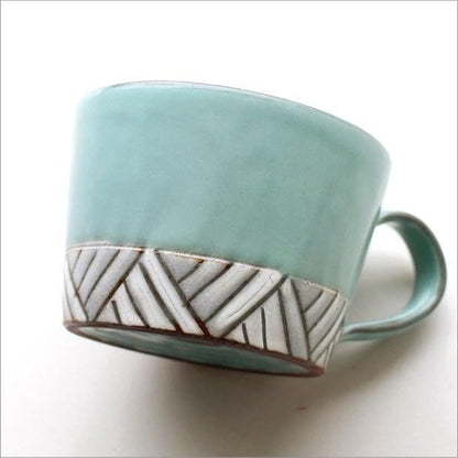 Stylish Large Aqua Ceramic Coffee Mug - Japanese Seto-Yaki Pottery, Wa-Modern Design, Made in Japan