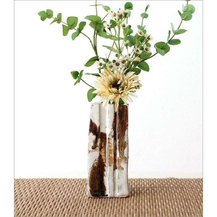 Ceramic Seto-yaki Square Flower Vase Japanese-made Glazed White Namako 6×6×13.5cm Tokonoma/Entry