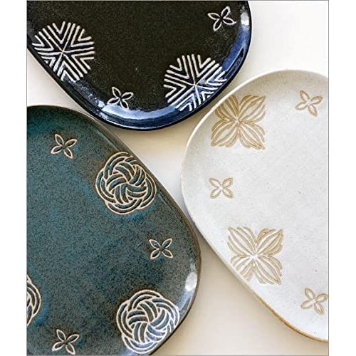 Fofo-ca Shallow Oval Ceramic Plate – Modern Japanese Seto Ware with Floral Pattern