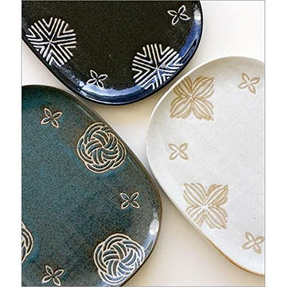 Fofo-ca Shallow Oval Ceramic Plate – Modern Japanese Seto Ware with Floral Pattern