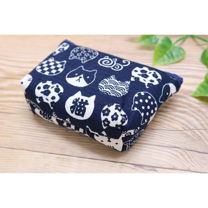 Kyosuke Japanese Mini Pouch in Navy Cat Design