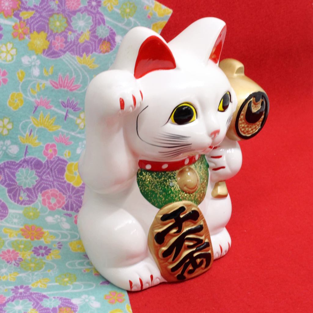 Maneki Neko Medium Ceramic Piggy Bank - Seto-yaki Japanese Lucky Cat Money Box, Made in Japan