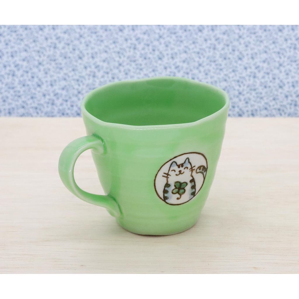 Craftsman House Seto-Yaki Ceramic Mug – Feng Shui Green Cat for Health Luck, Made in Japan