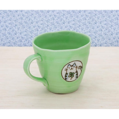 Craftsman House Seto-Yaki Ceramic Mug – Feng Shui Green Cat for Health Luck, Made in Japan