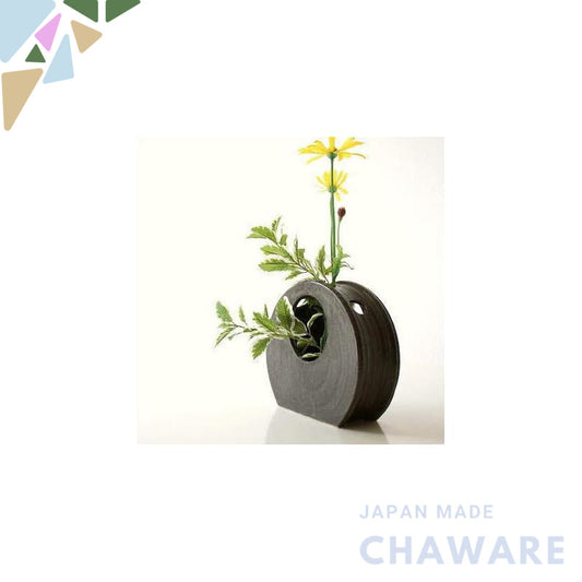 Seto Ware Ceramic Single-Stem Vase - Japanese Black Glaze Round-Window Flower Vase, Made in Japan