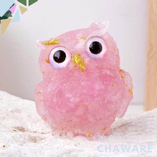 Natural Quartz Chip Resin Owl Figurine, 5×6 cm Desktop Ornament – Pink/Purple/Green/Yellow