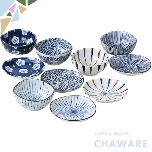 Ale-net Indigo Five-Pattern Mino Porcelain 5-Piece Set (Made in Japan)