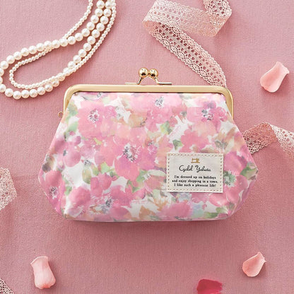 Cute and Stylish Japanese-made Flower-patterned Makeup Pouch with Frame Closure