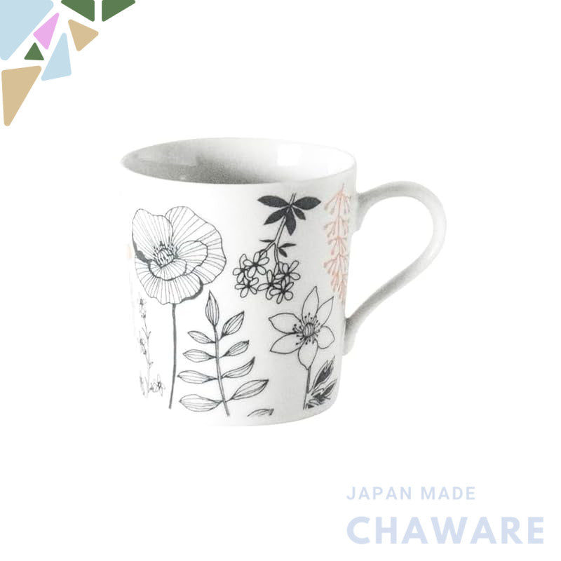 aito Flower Pattern 340ml Lightweight Mino Ware Ceramic Mug, Gray, Microwave/Dishwasher Safe, Japan