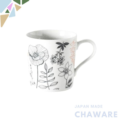 aito Flower Pattern 340ml Lightweight Mino Ware Ceramic Mug, Gray, Microwave/Dishwasher Safe, Japan